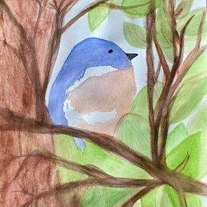 Blue Bird watercolor poster